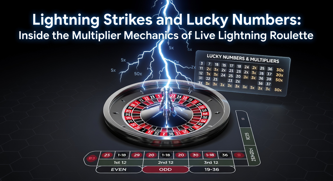 Nahaufnahme der Lightning Roulette-Oberfläche mit angezeigten Lucky Numbers, Multiplikatoren und dem rotierenden Rad während einer Live-Runde